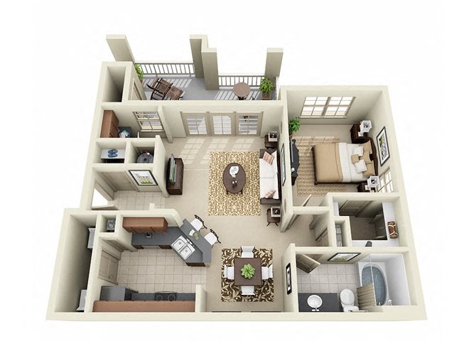 1 Bedroom 1 Bathroom Floor Plan at Stone Creek Apartments