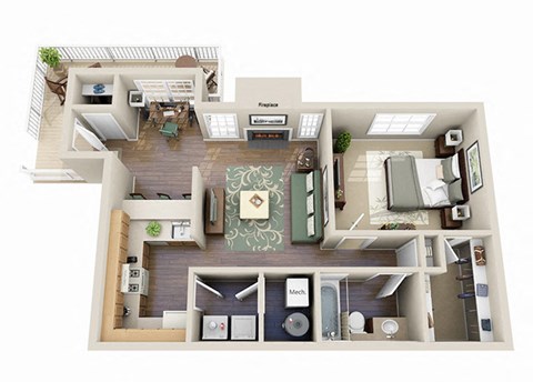 The Birch One Bedroom One Bathroom Floor Plan