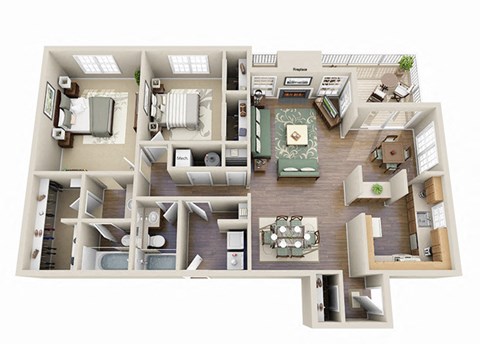 The Iris Two Bedroom Two Bathroom Floor Plan