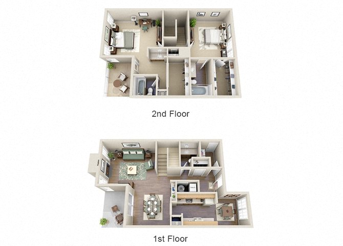 2 bedroom 2.5 Bathroom Floor Plan at The Gardens Apartments