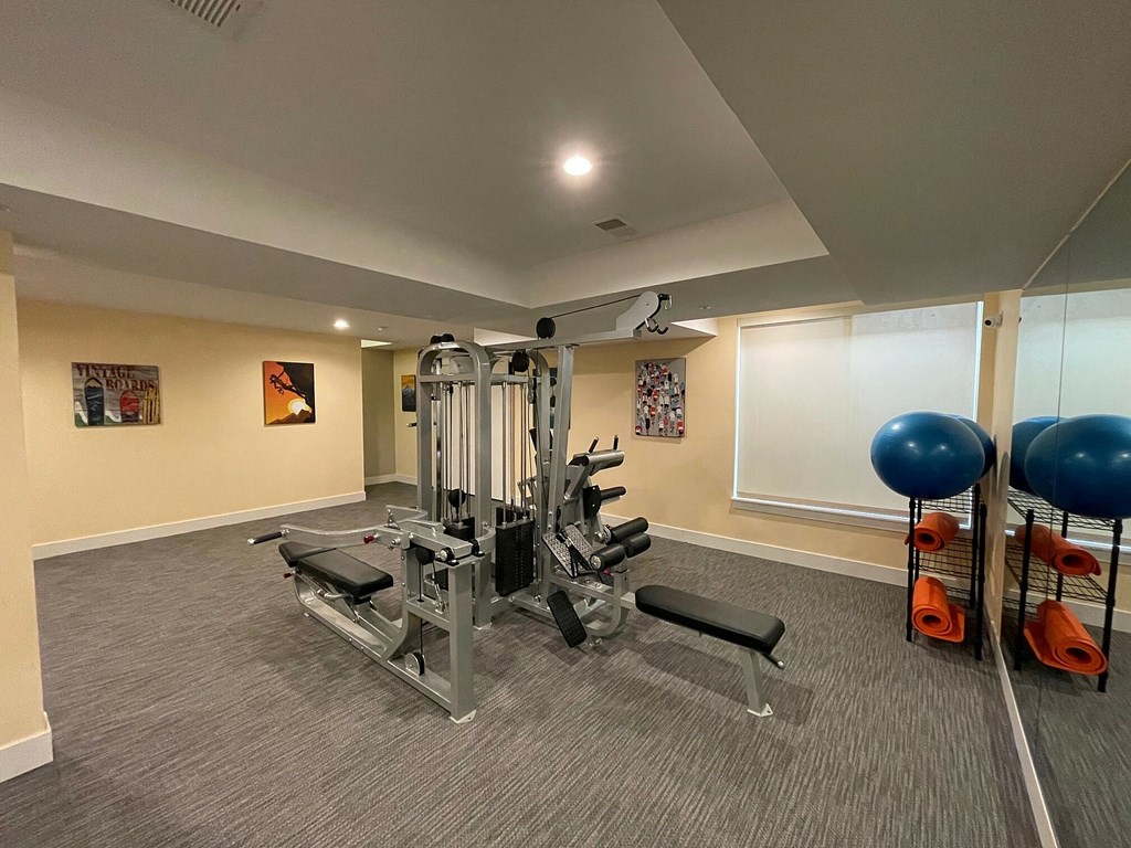 A well-equipped gym with a variety of exercise equipment.