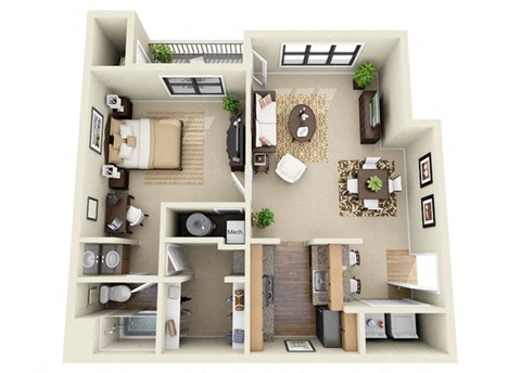 The Charleston 1 Bedroom 1 Bathroom Floor Plan