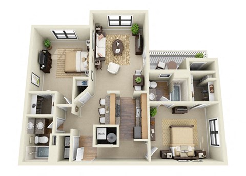 The Ellington 2 Bedroom 2 Bathroom Floor Plan