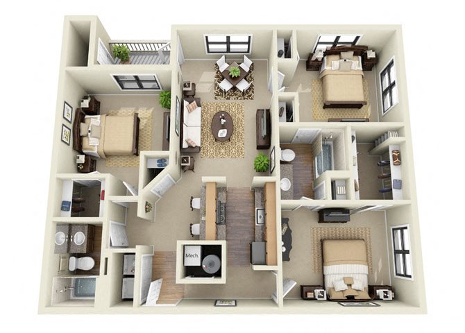 The Fitzgerald 3 Bedroom 2 Bathroom Floor Plan The Fitzgerald 3 Bedroom 2 Bathroom Floor Plan