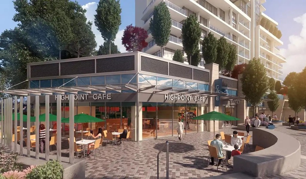 A cafe with the name Highpoint on it.