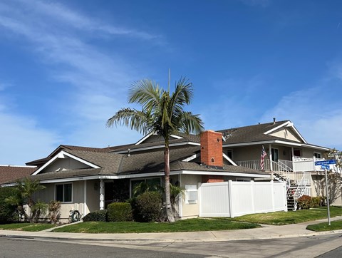 A house with a palm tree in front.