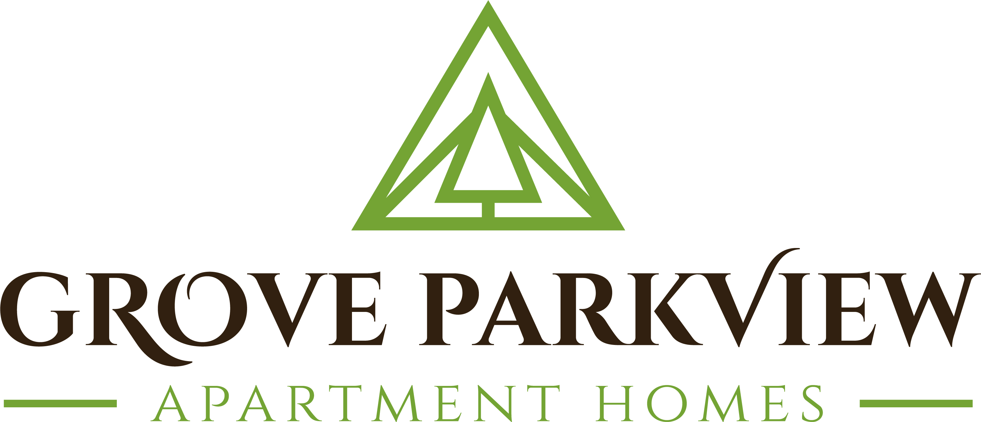 Grove Parkview Apartment Homes logo with a green triangle.