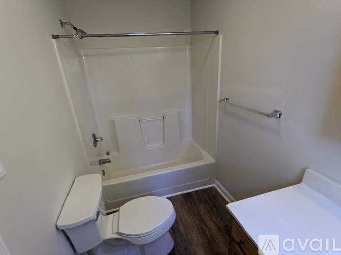 A white toilet sits next to a walk-in shower in a bathroom.