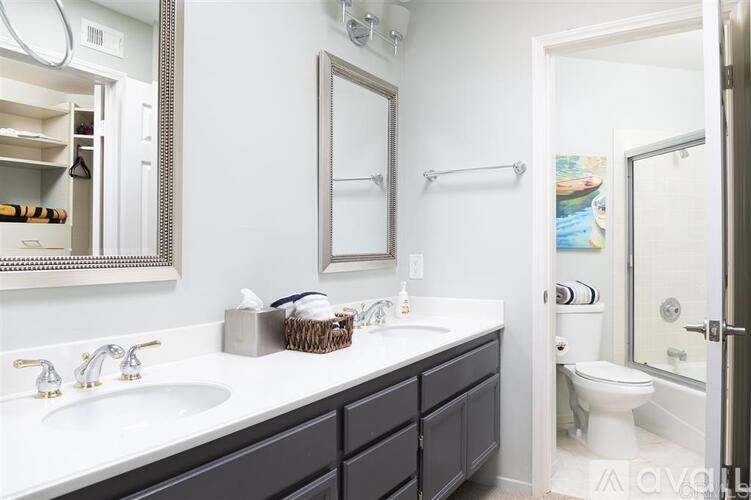 A bathroom with a white sink and a mirror above it.