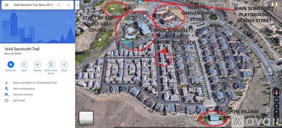 A map shows a golf course and a playground at the Main Somerset Village.