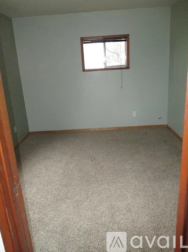 A room with a carpeted floor and a window.