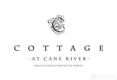 A logo with a swirl design and the words "COTTAGE - AT CANE RIVER - AMICUS FIDELIS PROTECTIO FORTIS" below it.