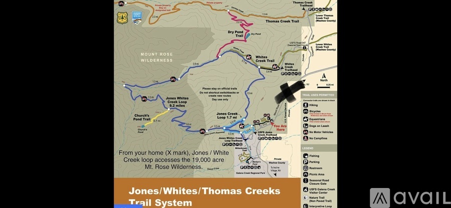A map of the Jones/Whites/Thomas Creeks Trail System.