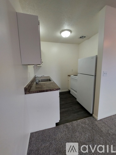 A small kitchen with a sink and refrigerator.
