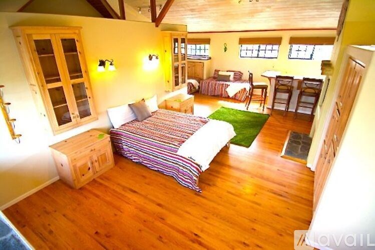 A bedroom with a bed and a dresser.