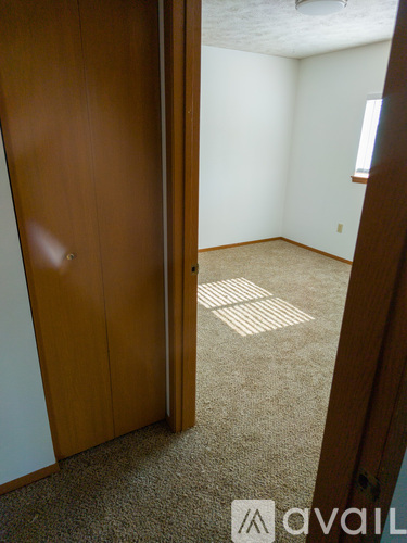 A room with a brown door and a brown wardrobe.