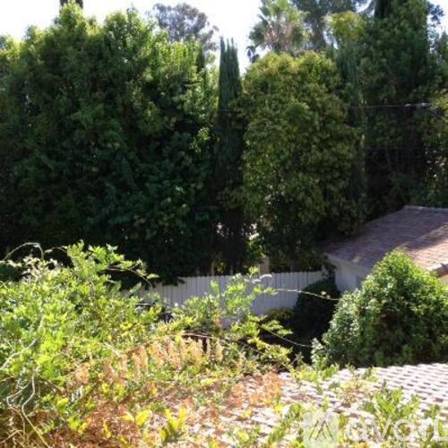 A white fence is in the middle of a lush green garden.