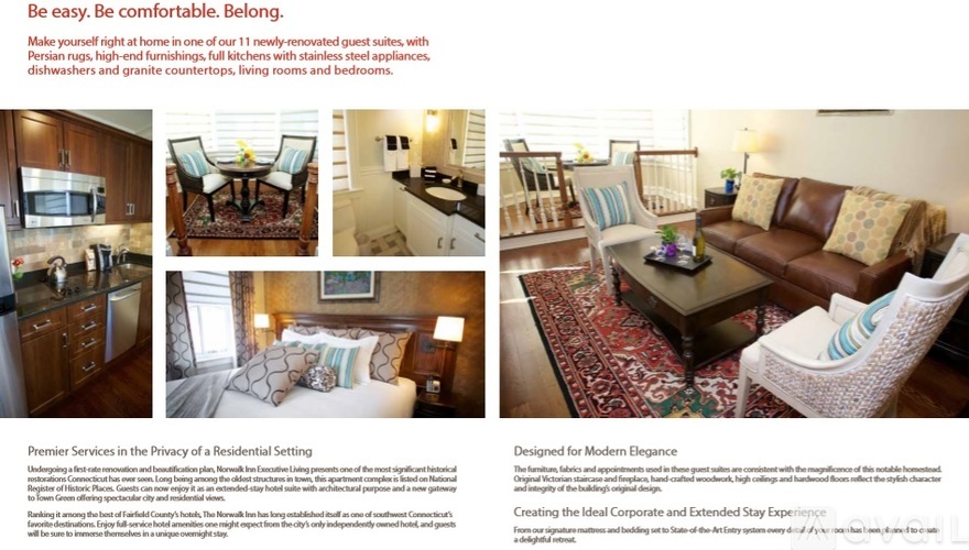 A brochure showcasing various rooms and furniture in a hotel.