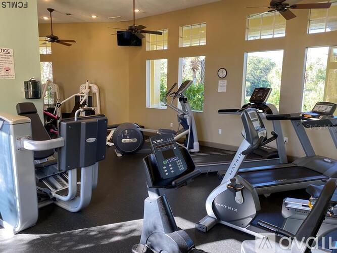 A gym with treadmills and elliptical machines.