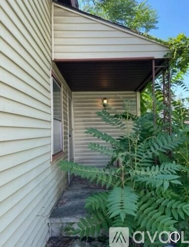 A house with a porch and a plant in front.