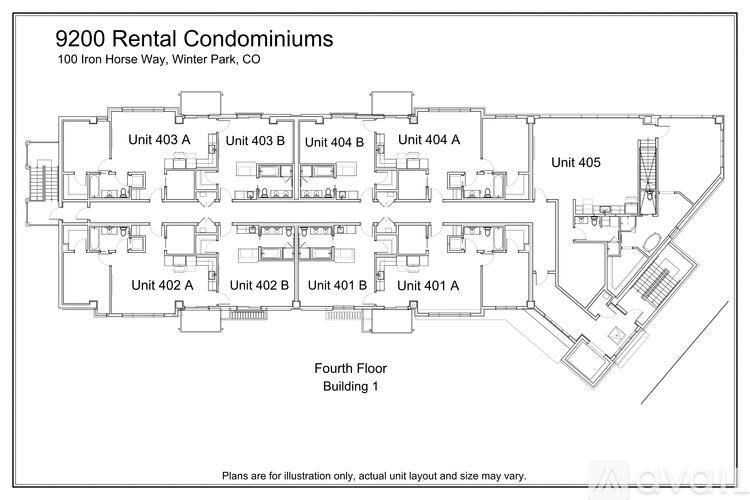 A floor plan of a building with 9200 Rental Condominiums.