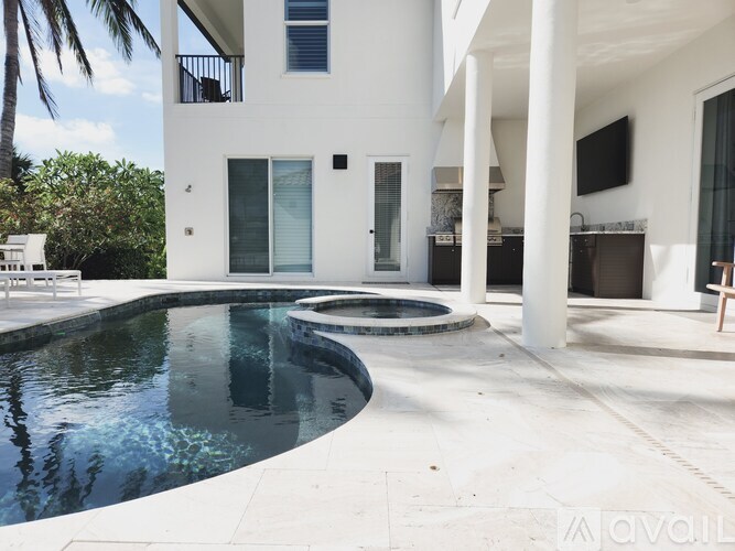 A modern house with a pool in the backyard.