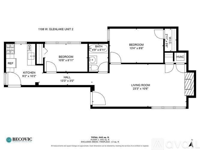 A floor plan for a two-bedroom apartment with a kitchen, living room, and bathroom.