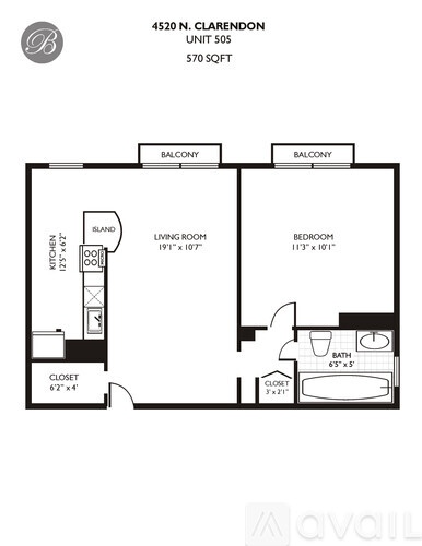 A floor plan for a property at 4520 N. Clarendon shows a living room, bedroom, bathroom, and closet.