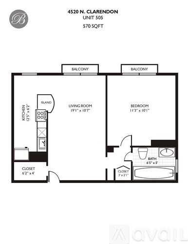 A floor plan for a property at 4520 N. Clarendon shows a living room, bedroom, bathroom, and closet.