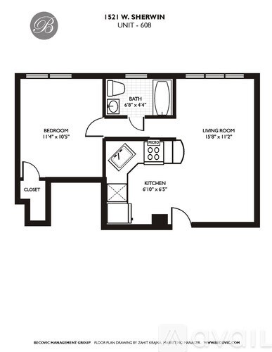 A black and white image of a floor plan for a 1521 W. Sherwin unit.