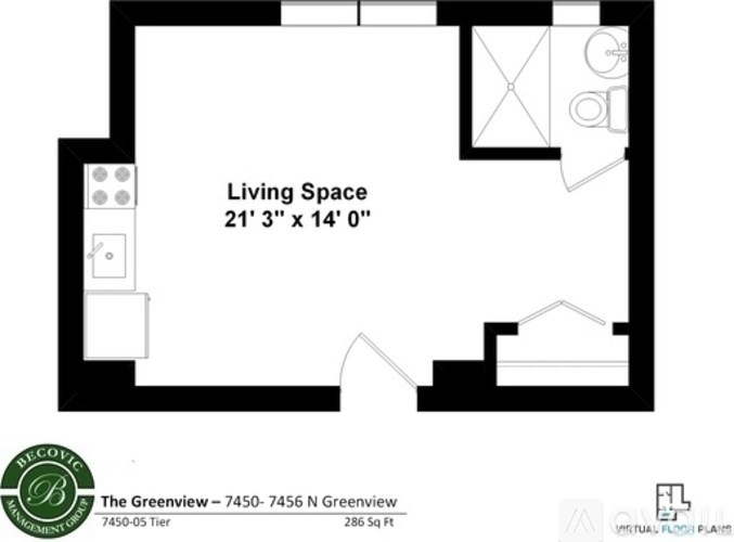 A black and white image of a living space floor plan.