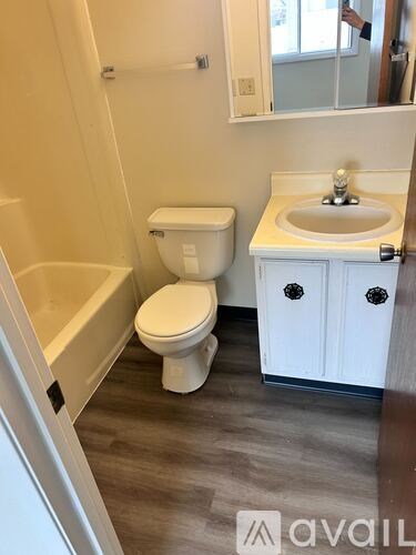 A white toilet and sink in a small bathroom.