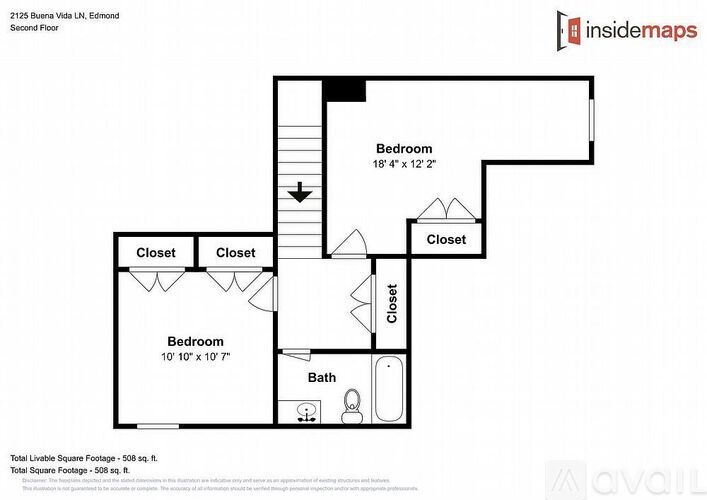 A floor plan for a 2125 Burnside View LN, Edmond home with two bedrooms and two closets.
