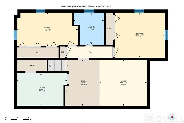 A floor plan of a house with a kitchen, living room, and two bedrooms.