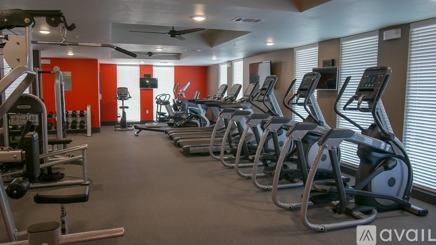 A gym with treadmills and exercise equipment.