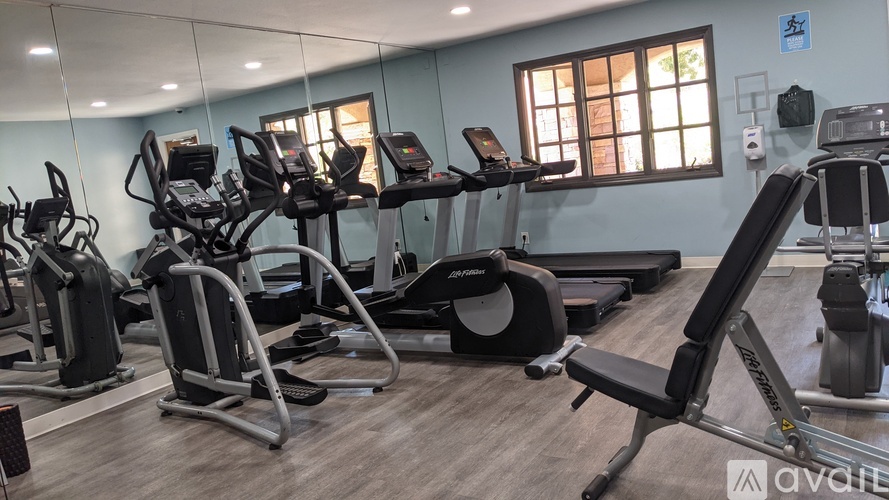 A gym with treadmills, elliptical machines, and other exercise equipment.