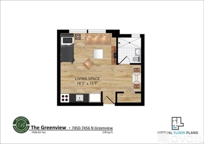 A floor plan of a living space measuring 18 feet 3 inches by 15 feet 9 inches.
