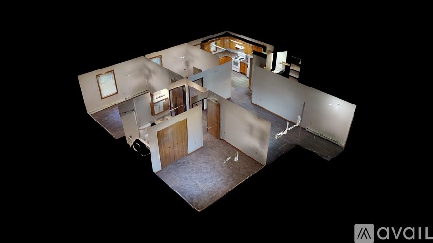 A 3D rendered image of a house interior.