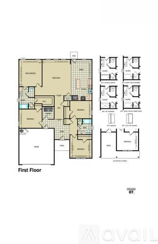 A floor plan of a building with rooms labeled, such as "Office" and "Restroom.".