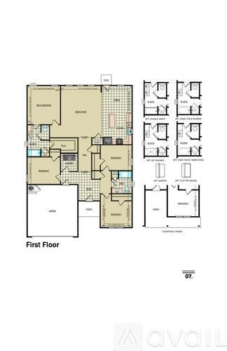 A floor plan of a building with rooms labeled, such as "Office" and "Restroom.".