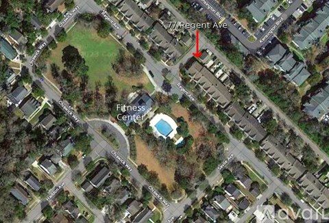A satellite image shows a neighborhood with a Fitness Center and a pool.