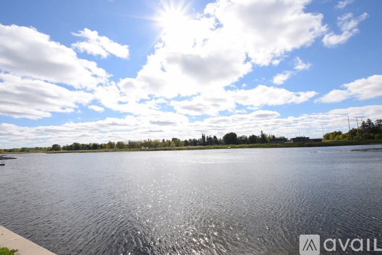 A sunny day at the lake with a clear blue sky.