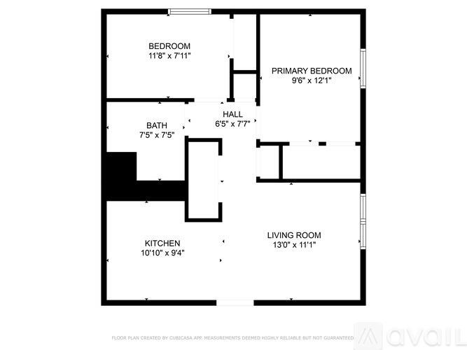 A floor plan for a home with a bedroom, bathroom, kitchen, living room, and two additional bedrooms.