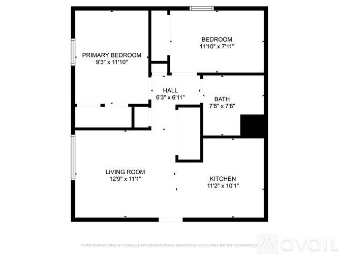 A floor plan for a home with a living room, kitchen, and two bedrooms.