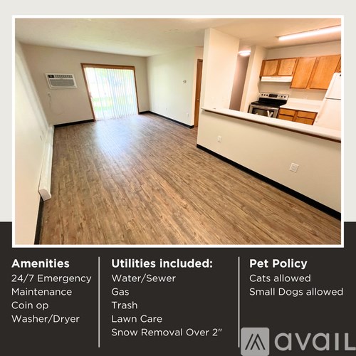 A living space with amenities and pet policy details.