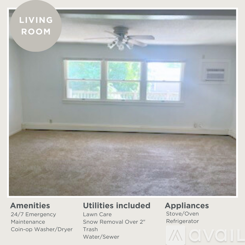 A living room with amenities, utilities, and appliances listed.