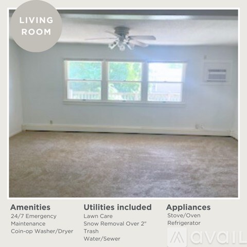 A living room with amenities, utilities, and appliances listed.