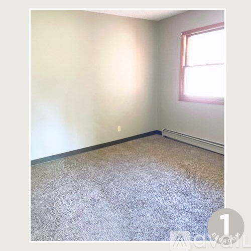 A room with a carpeted floor and a window.