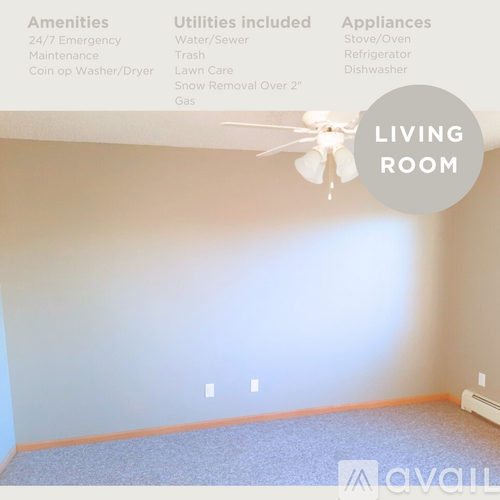 A living room with amenities, utilities and appliances listed.