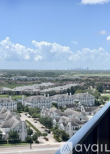 A view of a residential area from a high vantage point.